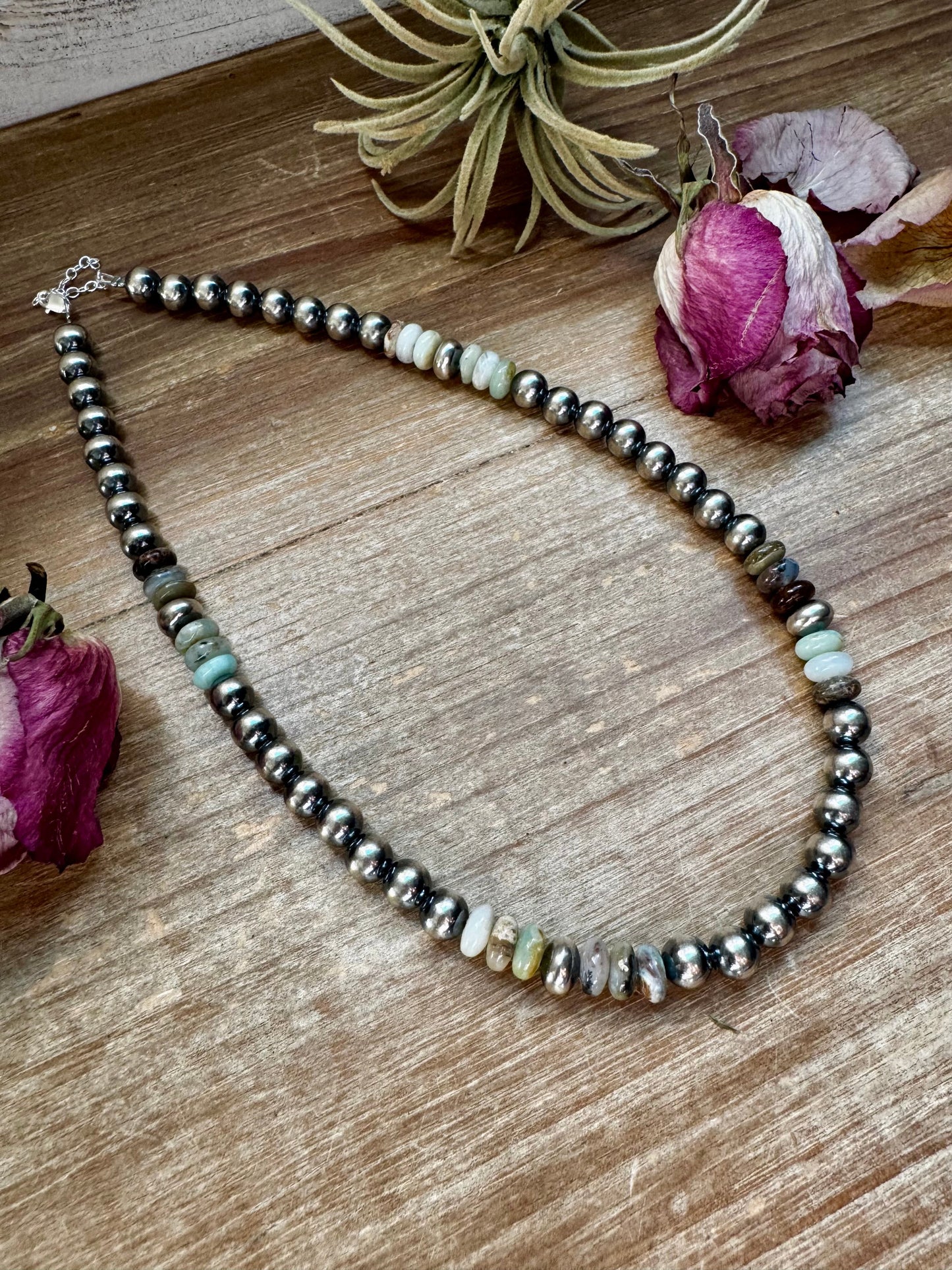Peruvian Opal & Sterling Silver Pearl Necklace – 8mm – Handmade by The Bijoux FAB – 18"