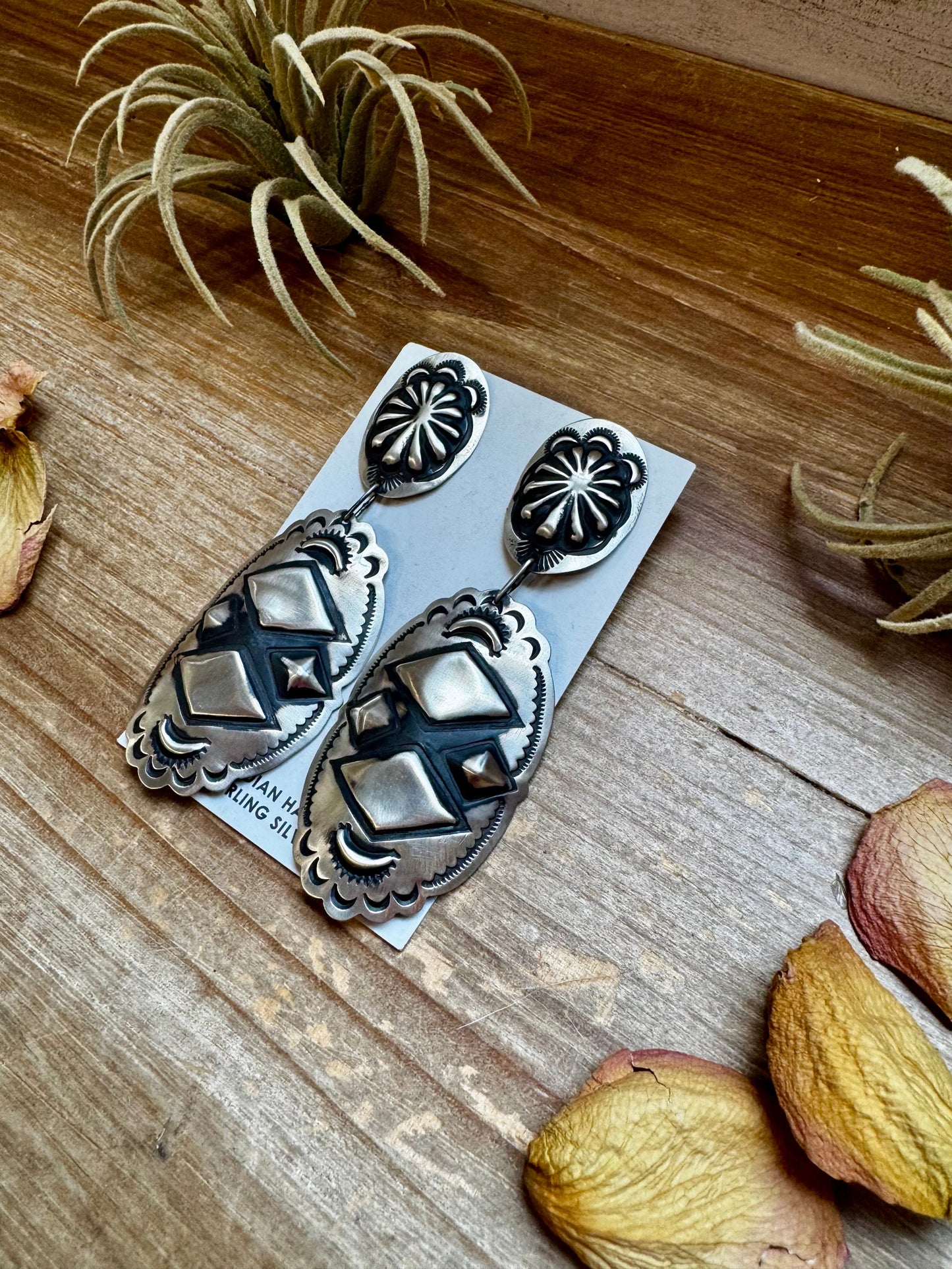 Sterling Silver Dangle Earrings – Native Made by Leander & Rhonda Largo, USA