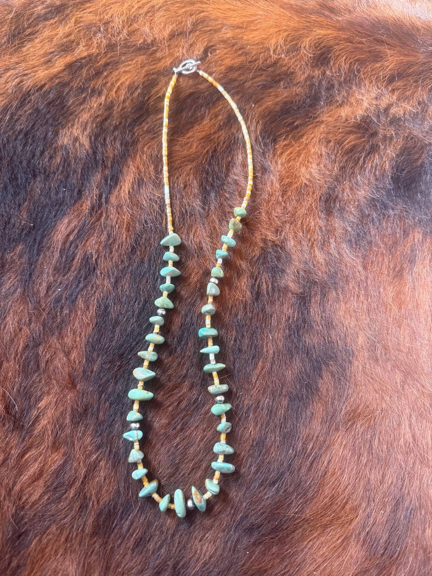 24 Inch Necklace Turquoise Shell Sterling Silver Pearl
