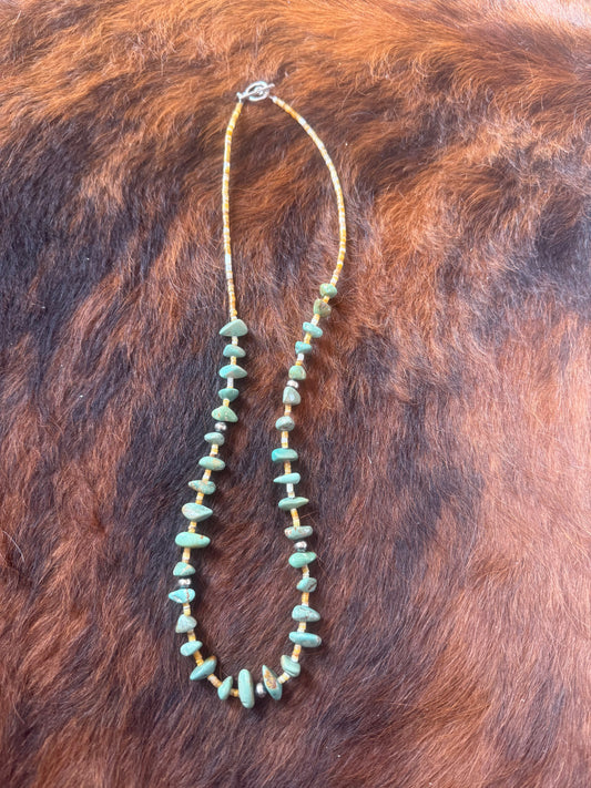 24 Inch Necklace Turquoise Shell Sterling Silver Pearl