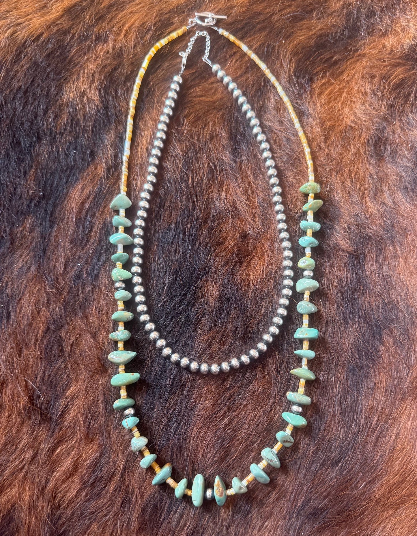 24 Inch Necklace Turquoise Shell Sterling Silver Pearl