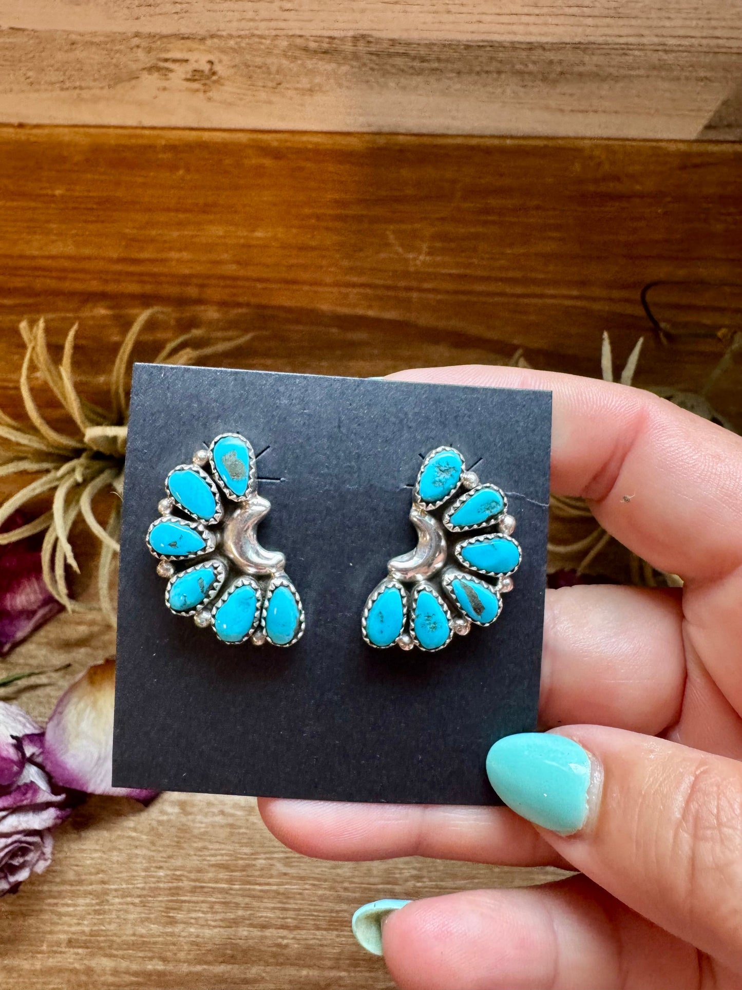 Kingman Turquoise Cluster Earrings – Sterling Silver
