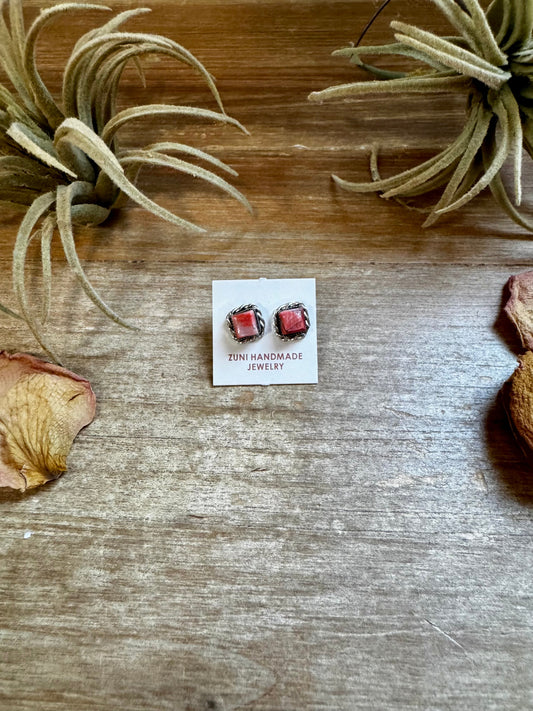 Mini Square Spiny Oyster Stud Earrings – Zuni Handmade, Sterling Silver