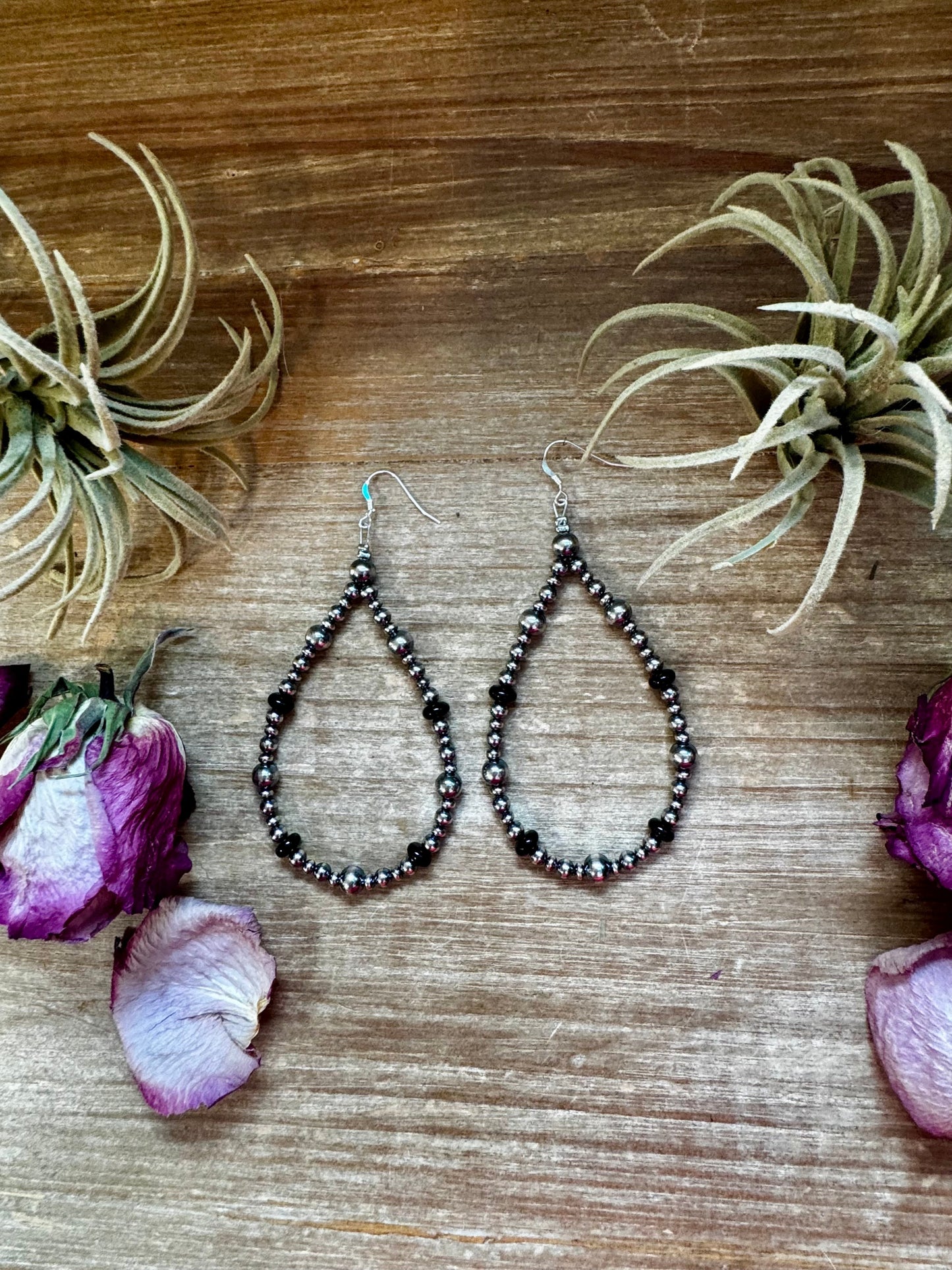 Sterling Silver Pearl & Black Onyx Teardrop Earrings