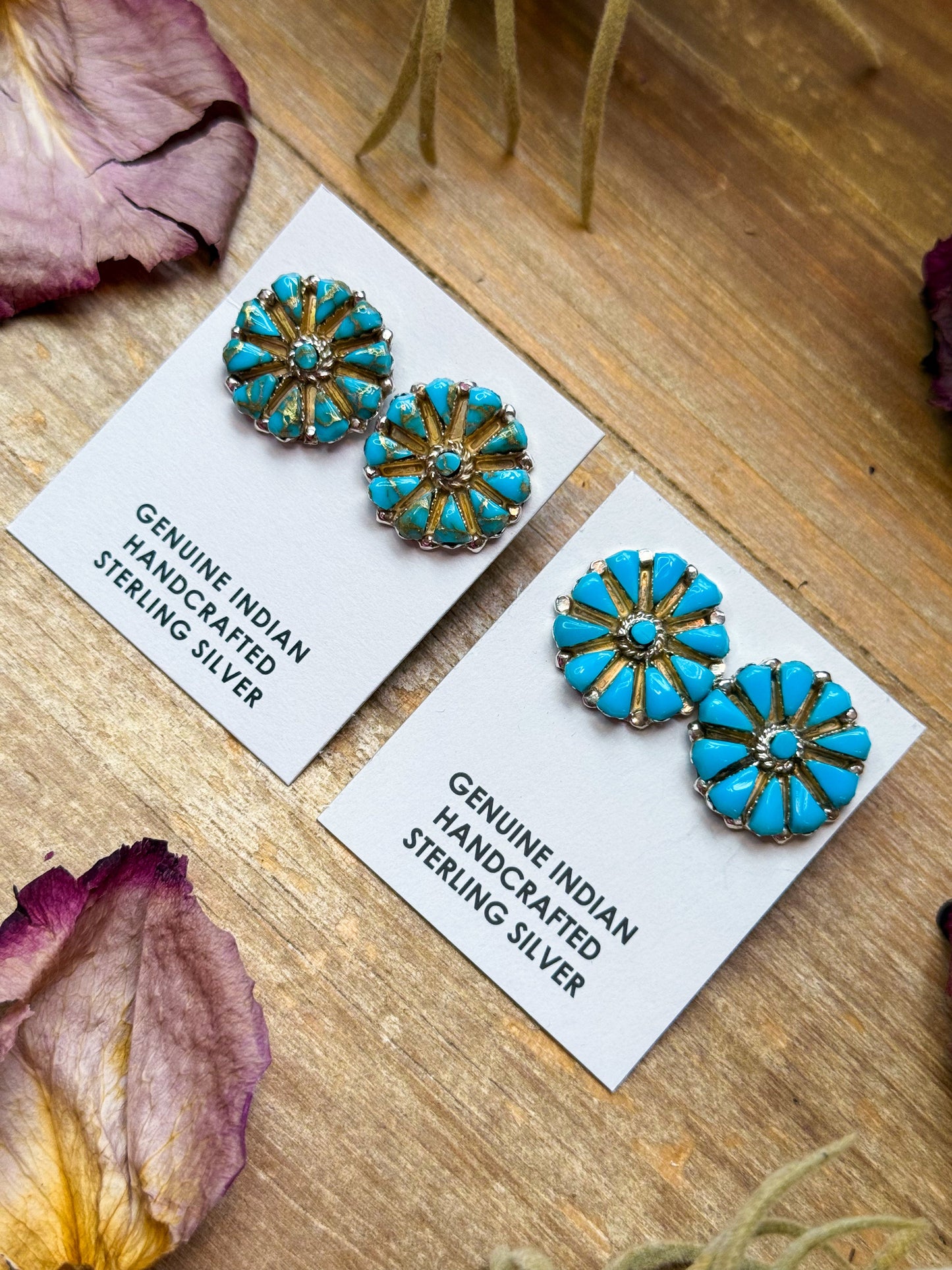 Sterling Silver Magnetite Turquoise Cluster Stud Earrings – Handmade in USA