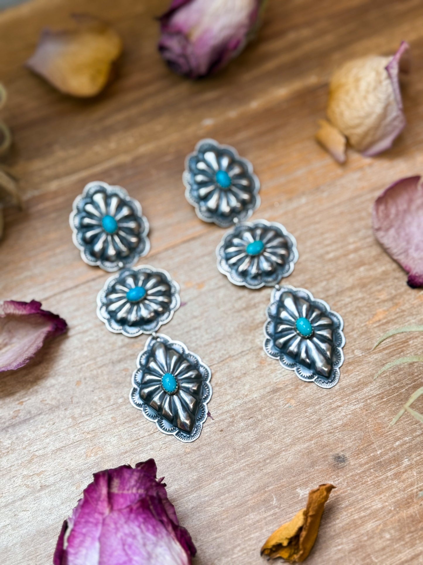 Sterling Silver Kingman Turquoise Dangle Earrings – Native Made by Rita Lee