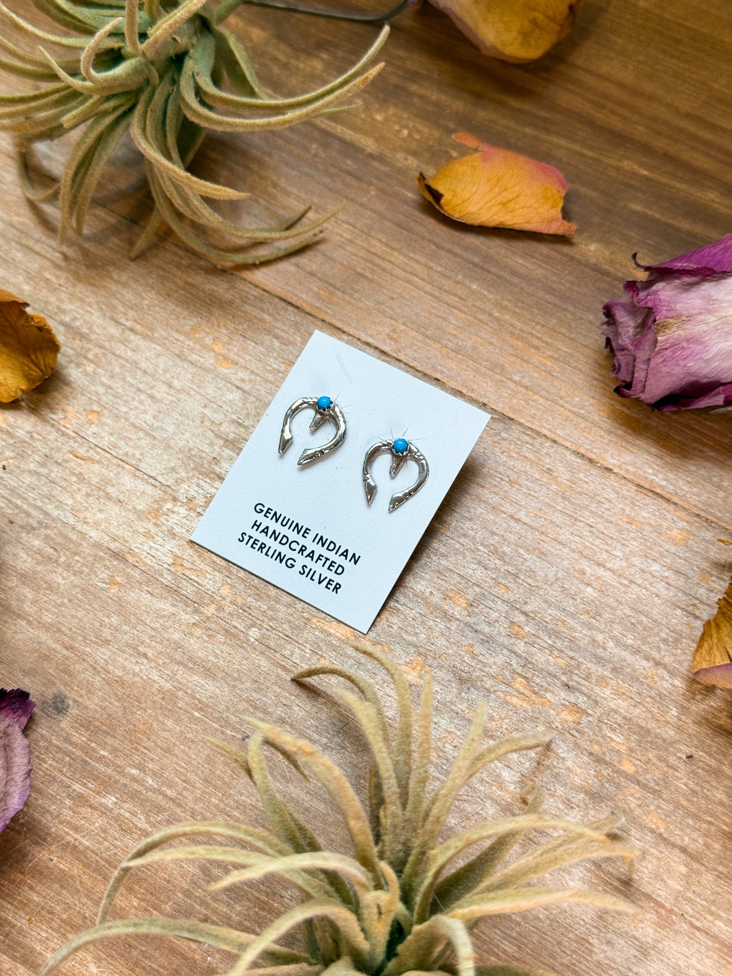 Sterling Silver Mini Naja Stud Earrings with Kingman Turquoise