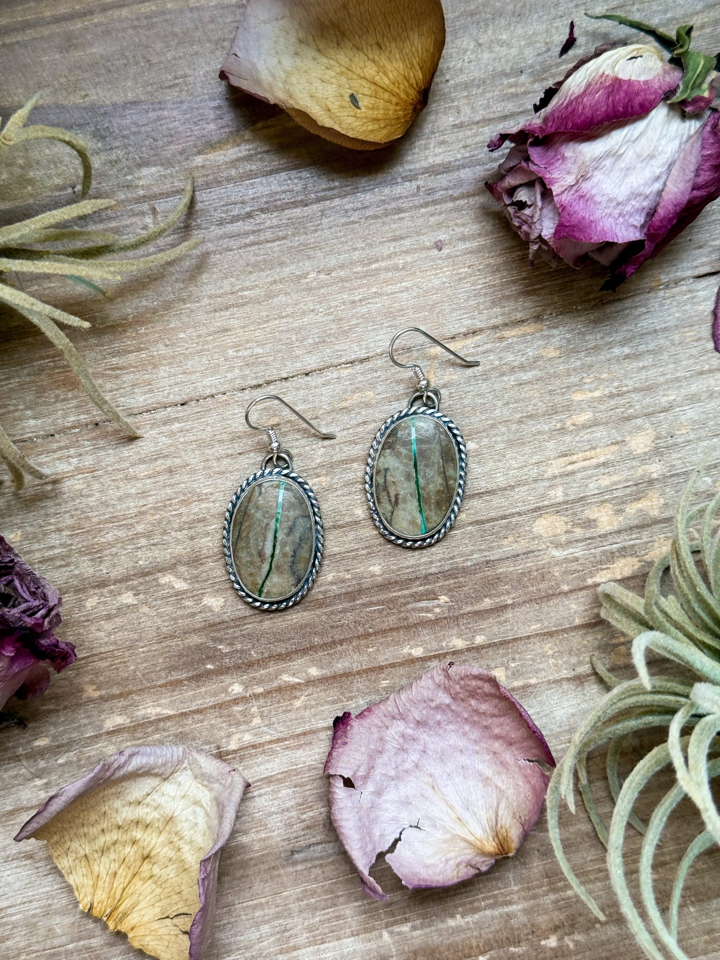 Sterling Silver Ribbon Royston Turquoise Dangle Earrings – Handmade by Artist Jason Ogg